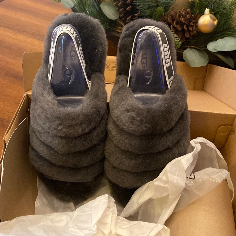 When new UGGs slippers or slides size 6, USA and gray